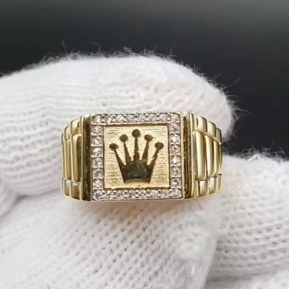 Gold Men's Ring with Crystal Details